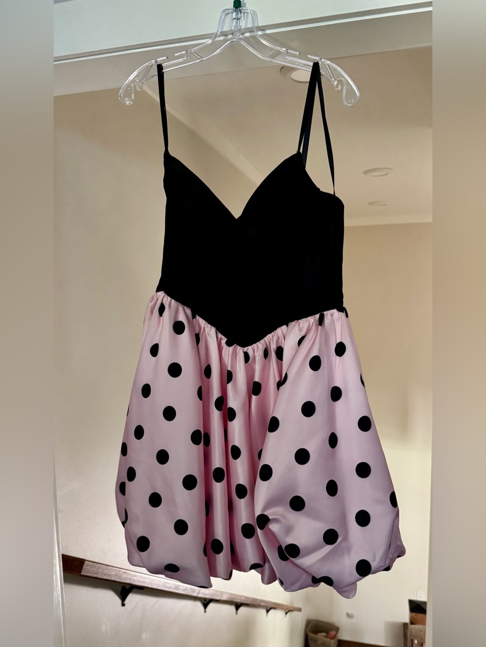 Black & Pink Polka Dot Satin sweetheart neck Dress- worn onceOriginal Price $350